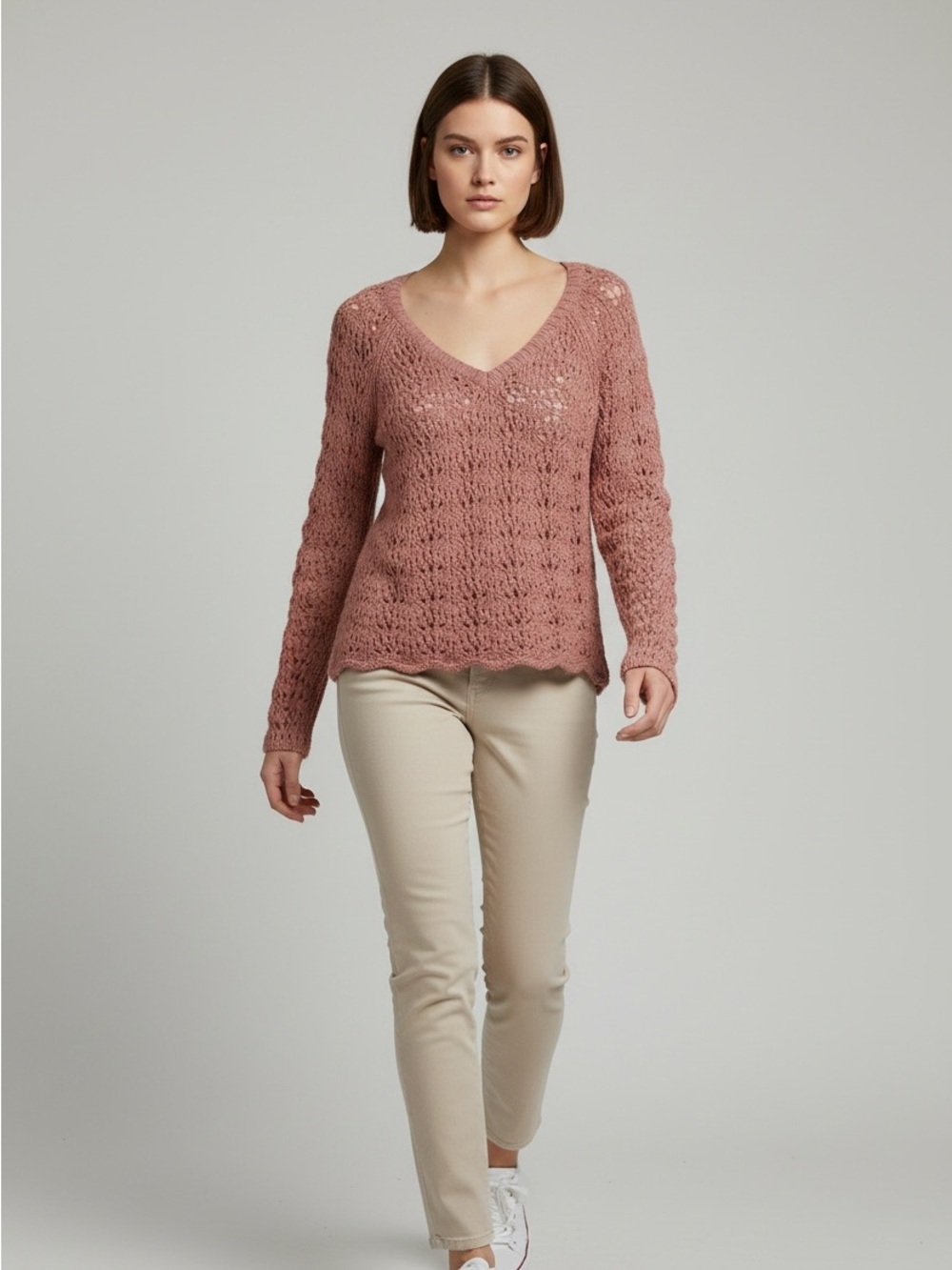 American Eagle Outfitters Pink Crochet Sweater Size S/P